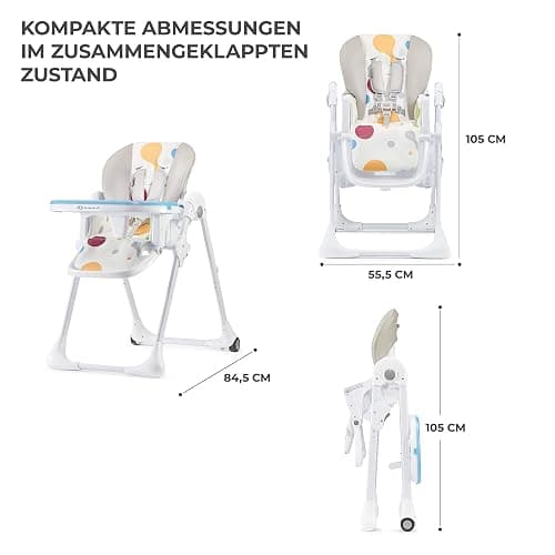 Kinderkraft Hochstuhl YUMMY, Kinderhochstuhl, Babystuhl, Kombihochstuhl, ab den Ersten Lebensmonaten, Fußstütze, Halbliegende Position, Bezug aus PU, Einfach zu Reinigen, Mehrfarben thumbnail 2