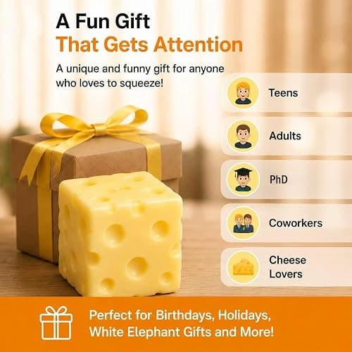 Cheese Squishy Slow Rising Squishy Stress Relief Fidget Toy,Cheese Style | Suitable for Office Workers to Release Stress and Negative Emotions,for Adults,1 Piece (milky)2.4X2.4in thumbnail 9