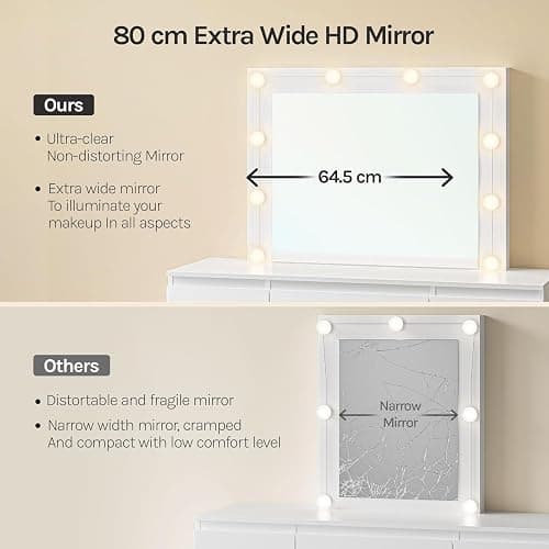 WOLTU Dressing Table with LED Bulb Lights, Adjustable Brightness, Vanity Table Makeup Desk with Large Mirror and 7 Drawers, 107 x 140.5 x 39.5 cm, White Bedroom Dresser, MB6099ws thumbnail 7