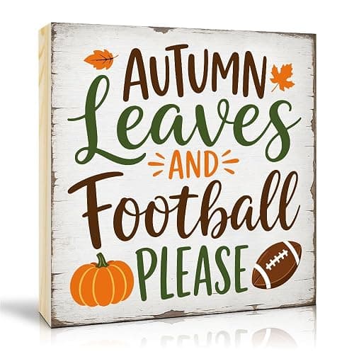 TOUNER Autumn Leaves And Football Please Wooden Box Sign, Thanksgiving Wooden Box Sign for Home Farmhouse Bedroom Desk Shelf Decor, Autumn Gifts for Man Friends Family Colleague Football Lovers - Image 1