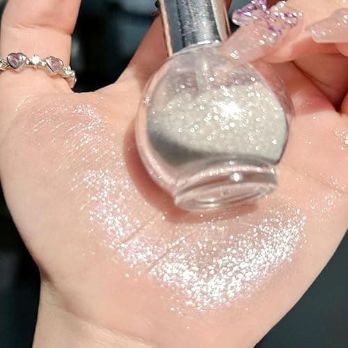 Pearl White Highlighter Spray, Loose Shimmer Powder Spray High Gloss Makeup for Face and Body, Long Lasting Glitter Hairspray for Rave Music Festival Party, Stage, Performance, Nightclubs, #1 - Pearl White thumbnail 2