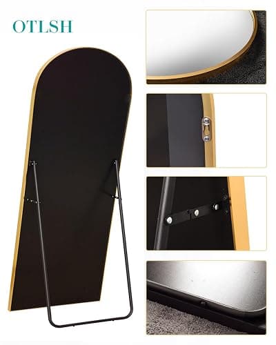 Otlsh Full Length Arched Floor Mirror, 71"26" With Stand, Full Body, Large, Wall, Freestanding, Oversized, Aluminum Frame - Gold thumbnail 4