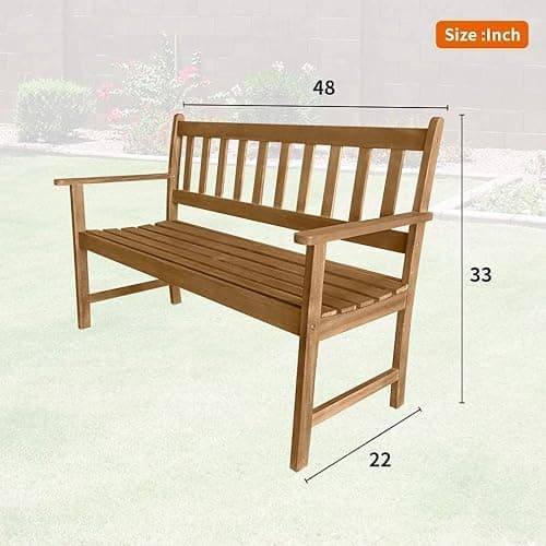 Patio Furniture Outdoor Patio Bench Wood Garden Bench Park Bench Acacia Wood for Pool Beach Backyard Balcony Porch Deck Garden Wooden Furniture, Natural Oiled thumbnail 3