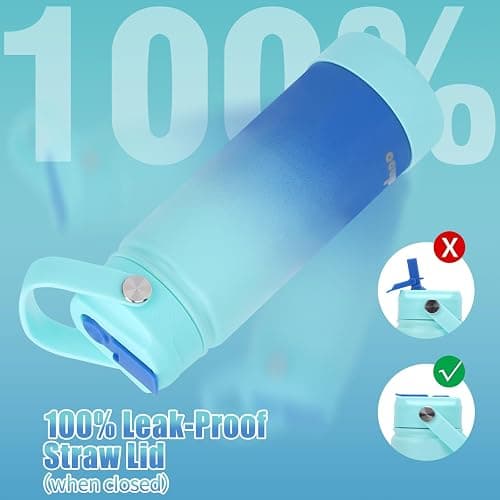 Mininoo Insulated Stainless Steel Kids Water Bottle for School with Straw Lid & Strap, 50 Stickers, 18 oz(Sky/Blue) thumbnail 4