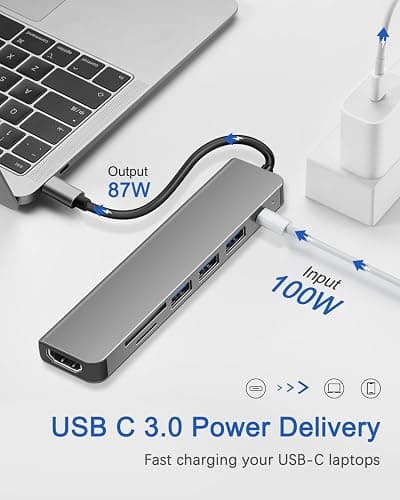 DEMKICO Hub USB C 7 en 1 Multiports avec 4K HDMI, USB-C PD, USB 3.0, Double USB 2.0 et SD/TF – Adaptateur USB C à HDMI Compact pour Ordinateurs Portables, Tablettes et Smartphones thumbnail 3