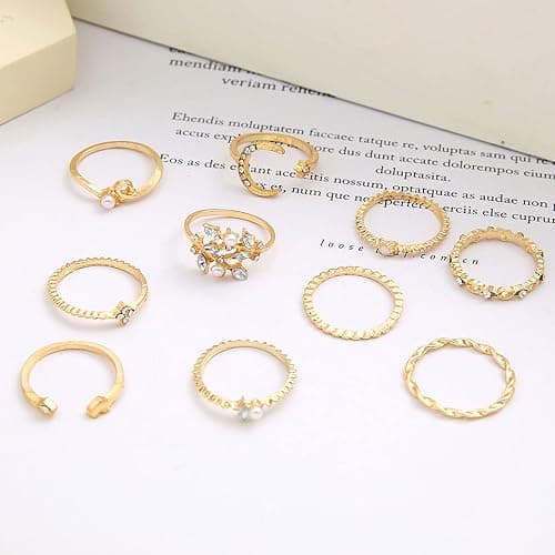 HUASAI Gold Stackable Rings for Women Stocking Stuffers for Teen Girls Trendy Cute Rings Boho Moon Star Butterfly Knuckle Ring Set Dainty Gold Rings Pack Teen Girl Christmas Gifts Jewelry Gifts thumbnail 7