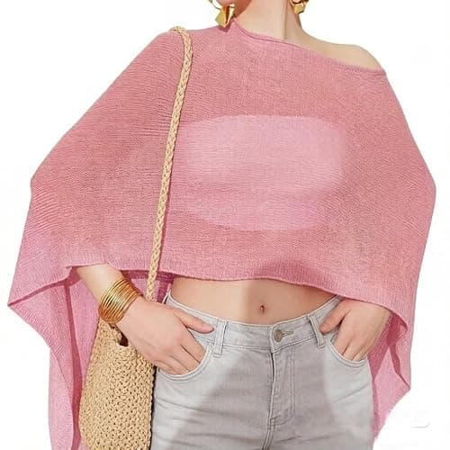Women Sheer Poncho Top Lightweight Knit Crochet Shrug Bolero Mesh Batwing Sleeve Sweater Cover Up Beachwear - Image 1