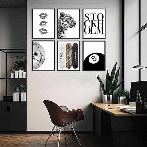 6PCS Black White Canvas Wall Art Disco Ball Poster Trendy Cheetah Lucky 8 Ball Picture Funky Leopard Print Wall Decor Artwork for Living Room Bedroom Aesthetic Painting 8x10in Unframed thumbnail 2