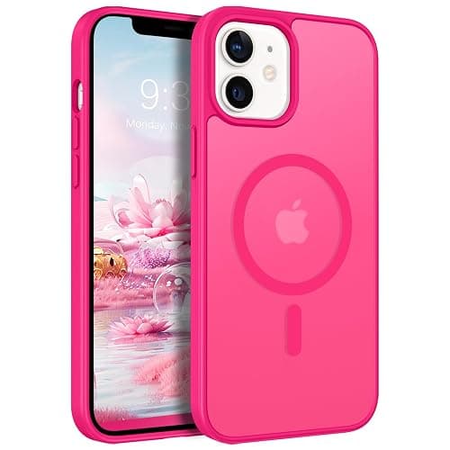 ROUMAYMAY Case for iPhone 12/12 Pro, Strong Magnetic [Compatible with MagSafe] Military Grade Protective Slim Translucent Matte Skin Smooth Phone Case for iPhone 12/12 Pro Cover, Hot Pink - Image 1