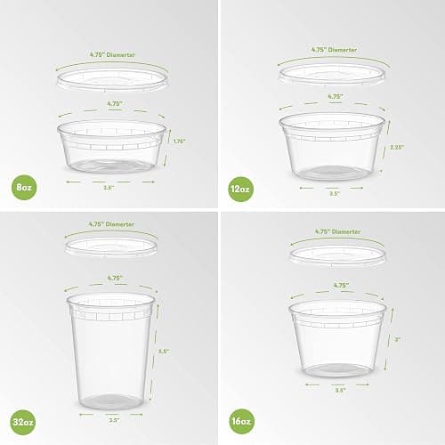 ELEGANT DISPOSABLES Combo Set 8, 8oz - 8, 16oz - 8, 32oz Plastic Deli Food Storage Containers with Airtight Flexible Lids Microwavable, Leak Free, Washable, Freezer Safe. thumbnail 3