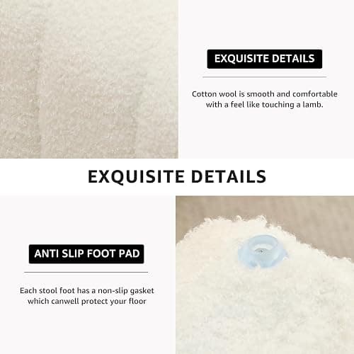 Wimarsbon Vanity Stool Chair, Modern Teddy Velvet Ottoman Footrest, Sofa Bench Footstool Extra Seat, Home Decor for Makeup Room, Living Room, Entryway, Office (White) thumbnail 5