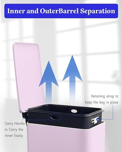 JM ·YIPENG Kitchen Bin 30L, Kitchen Pedal Bin with Soft Close Lid,30L Slim Bins with Removable Inner Bucket, Stainless Steel Bin for Kitchen,Bathroom,Bedroom and Office,Pink thumbnail 6