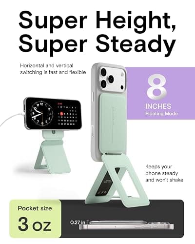 MOFT Phone Stand, Magnetic Phone Tripod Stand Stain-Resistant MOVAS Leather & Angle Adjustment & Strong Magnets Tripod for iPhone 17/16/15/14/13/12 (Included Metal Ring)-Peppermint thumbnail 6