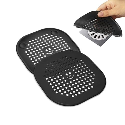 2 Pack Drain Cover Hair Catcher Silicone Drain Protector Hair Stopper for Shower Kitchen Bathroom Bathtub Black - Image 1