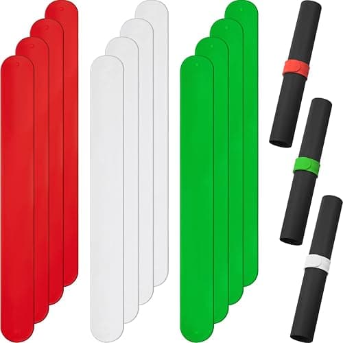Charniol 12 Pieces Wrapping Paper Roll Holder Holiday Flip Wrap Silicone Covered Metal Strips 1'' x 9'' Stabilizer Slap Band for Christmas Poster Gift Paper Vinyl Storage Organize, White Red Green - Image 1
