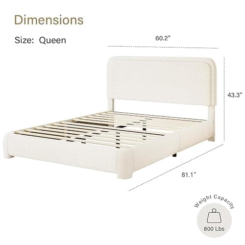 BarnFurin Queen Bed Frame with Headboard, Cloud Boucle Upholstered Platform Bed with Wood Slats, Soft Rounded Corners, No Box Spring Required, Non-Slip and Noise-Free, Easy Assembly, Cream thumbnail 3