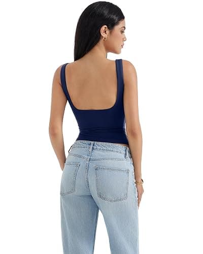 SUUKSESS Women Padded Open Back Boat Neck Tank Tops Double Lined Basic Shirts thumbnail 4