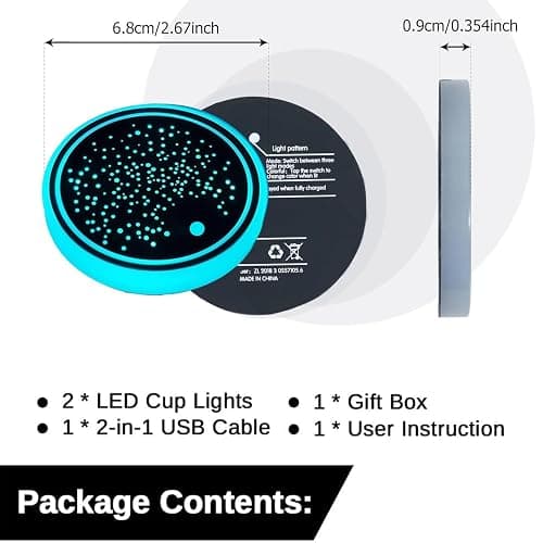 2PCS LED Car Cup Holder Lights, Light up Car Coasters for Cup Holders | 7 Colors Changing USB Charging Mat Waterproof Cup Pad, Car Gifts for Men & Women thumbnail 2