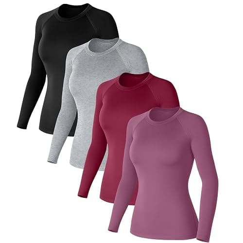 Coume 4 Pack Women's Compression Long Sleeve Shirts Crew Neck Workout Tops Quick Dry Gym Running Athletic Sports Underscrubs - Image 1