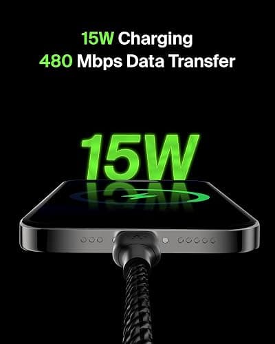 Belkin USB C to USB A Cable, 3.3ft, 15W - Type C Charger, iPhone Charger Cord, Braided, Flexible for iPhone 17 & 16, Galaxy S25, Pixel 10, iPad Pro, AirPods Pro, Switch 2 & More, CarPlay - Black thumbnail 2