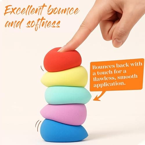 BEAKEY Makeup Sponge Set, 5 Pack Foundation Beauty Sponges & Soft Blenders | Micro Porous Low Absorption, for Liquid Cream & Powder Application, Latex Free Vegan & Cruelty-Free, Reusable & Durable thumbnail 2