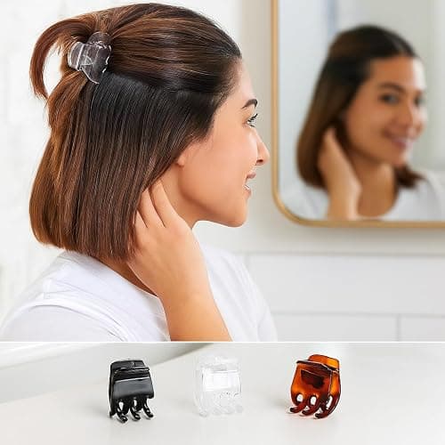 Goody Small Basic Half-Claw Hair Clips, 12-Count – 3-Prong Claw Clips for All Hair Types, Neutral Colors (Black, Tortoise, Clear), SlideProof Grip for All-Day Hold thumbnail 3