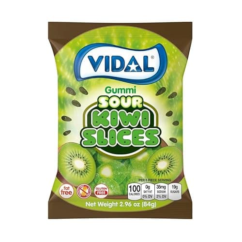 Vidal Sour Kiwi Slices & Sour Wild Raspberries - Gift Bundle of 4 (2 Each), 3.5 oz Bags by Lyza's Sweets & Treats thumbnail 2