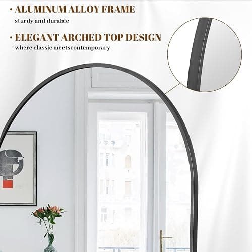 Koonmi Arched Full Length Mirror, 64"x21" Black Standing Hanging or Leaning Full Body Mirror with Aluminum Alloy Frame for Living Room and Bedroom thumbnail 4