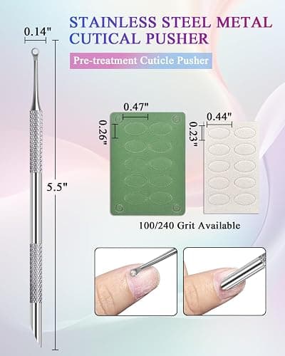 Loop Cuticle Pusher, Pre-treatment Cuticle Pusher, Stainless Steel Round Cuticle Pusher with 100#/240# Grit Nail Files and 1p Storage Bags, For Salon & Home Use thumbnail 2