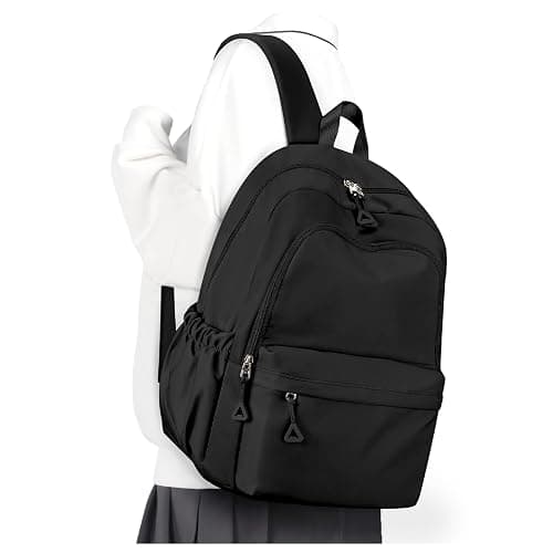 winspansy Backpack for School Teenage Girls Boys,Waterproof Lightweight School Bags Travel Daypack Simple Cute College Backpack Rucksack for Women Men fit 14 Inch Laptop,Black - Image 1