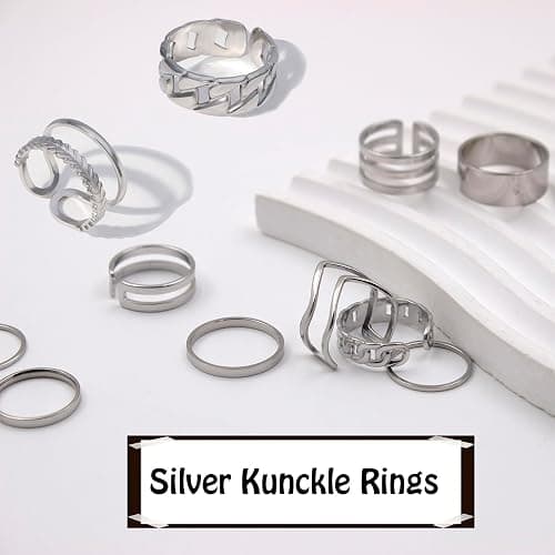 PINCHUAN 17PCS Silver Knuckle Rings for Women Stainless Steel Rings Set Midi Stackable Rings Simple Smooth Finger Rings Silver Adjustable Rings Jewelry Gift thumbnail 3