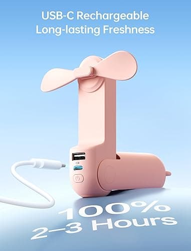 JISULIFE Handheld Mini Fan, 3 IN 1 USB Rechargeable Portable Fan [12-19 Working Hours] with Power Bank, Flashlight, Pocket Design for Travel/Summer/Concerts/Lash, Gifts for Women (Pink) thumbnail 9