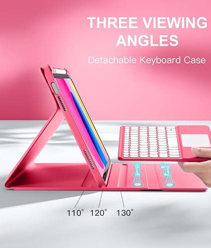 Harvopu Compatible for iPad 11th 10th Generation Case with Keyboard, Folio Cover with Pencil Holder, Multi-Touch Trackpad, 7 Color Backlit, Detachable Keyboard for iPad (A16) 11th/10th Gen (Pink) thumbnail 4