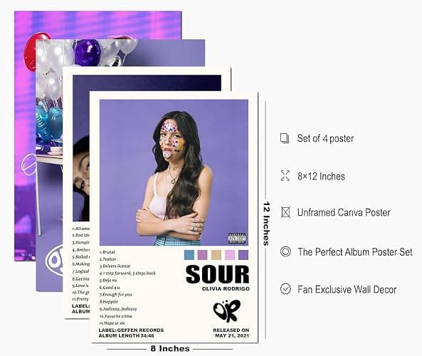 Olivia Poster (Set of 4) Rodrigo Album Cover Canvas Wall art for Room Decor Gift Unframe-style 08x12inch(20x30cm) thumbnail 2