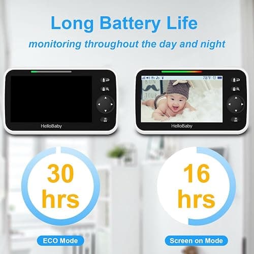 HelloBaby No WiFi Baby Monitor 5" Screen 30-Hour Battery Pan-Tilt-Zoom Video Upgrade with Camera and Audio, Night Vision, VOX, 2-Way Talk, 8 Lullabies and 1000ft Range, HB6550 thumbnail 3