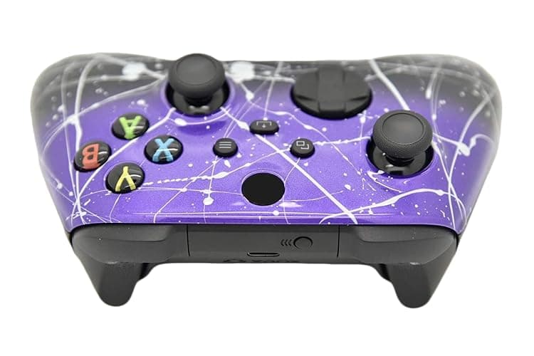 Hand Airbrushed Fade Custom Controller Compatible with Xbox Series X/S & Xbox One (Series X/S Purple & Black Fade W/Silver Splatter) thumbnail 3