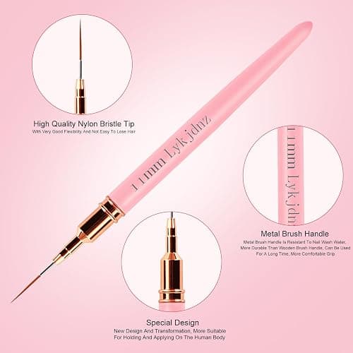5pcs Nail Art Liner Brushes, Liner Brush For Nails Gel, Painting Art Design Brush Set Nail Dotting Drawing Tool For Long Lines, Thin Details, Fine Drawing Sizes 7/9/11/15/25 mm (Pink) thumbnail 5