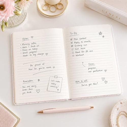 Pearhead Fabric Hardcover Journal Notebook 6x8 – Pointelle Embroidered College-Ruled Writing Journal with 200 Lined Pages, Pink thumbnail 6