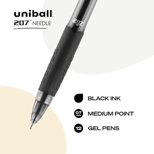 uni-ball 207 Retractable Gel Pens Medium Point, 0.7mm, Black, 12 Pack thumbnail 2