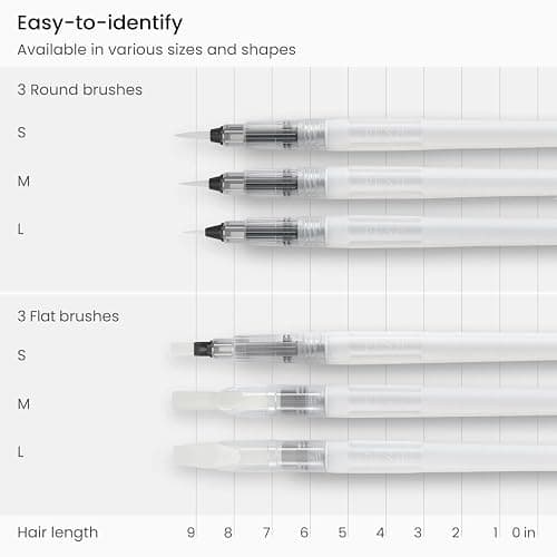 ARTEZA Water Brush Pen, 6-Piece Set, Fine, Medium & Broad Tips, Refillable Self-Moistening Brushes for Painting & Lettering thumbnail 3