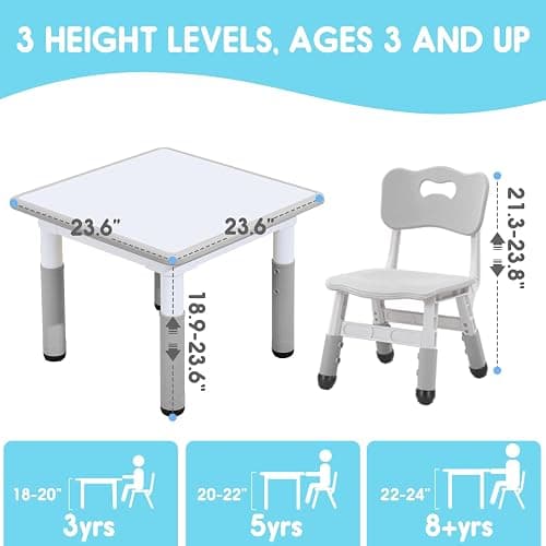 JIAOQIU Kids Table & Chair Set with Adjustable Toddler-Safe Non-Slip Legs, Activity & Graffiti-Proof Desktop Ages 3-12 thumbnail 2