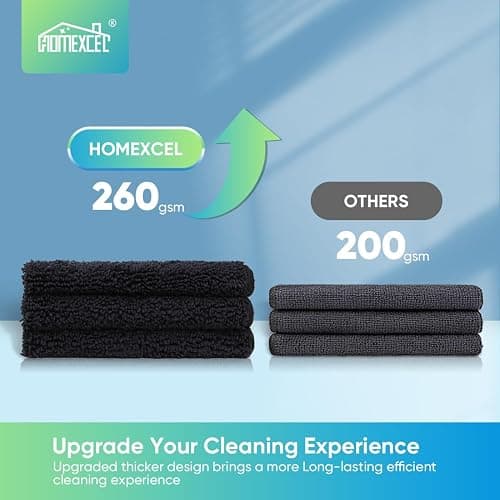 HOMEXCEL Microfiber Cleaning Cloth, 12 Pack Premium Microfiber Towels for Cars, Lint Free, Scratch-Free, Highly Absorbent, Reusable Cleaning Rags for Car, Household, Kitchen, Window, 11.5"X11.5" Black thumbnail 5