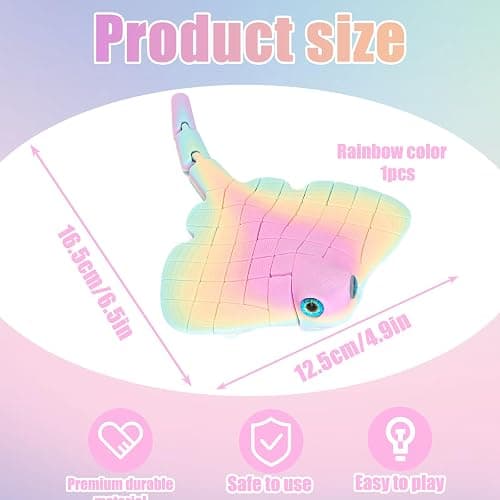 3D Printed Animals, 3D Animals Cute Manta Ray - Rainbow Color Articulated 3D Printed Dragon Toy for All Ages, Desk Decor, Sensory Fidget Toy thumbnail 3