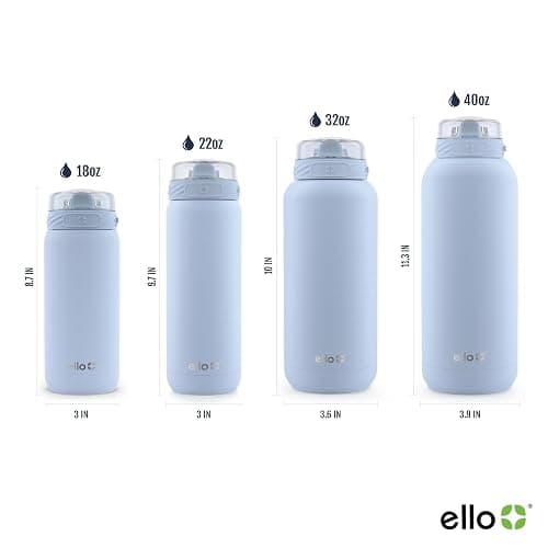 Ello Cooper 40oz Stainless Steel Water Bottle with Straw and Carry Handle, Double Walled and Vacuum Insulated Metal, Leak Proof Locking Lid with Soft Silicone Spout, Reusable, BPA Free, Halogen Blue thumbnail 3