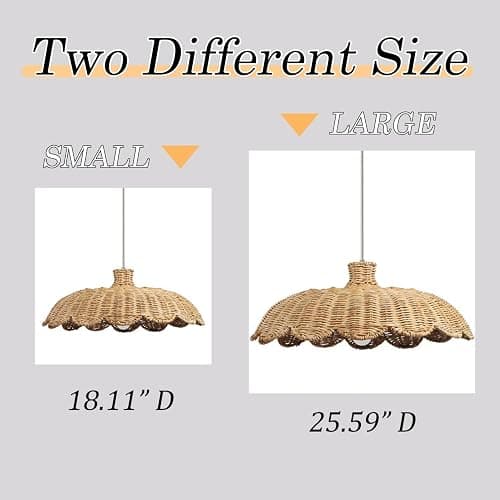 MIXL-Rattan Woven Beige Pendant Light,Scalloped Shade Small Hanging Light,Rustic Kitchen Island Lighting,Boho Style Pendant Lamp for Living Room Bedroom thumbnail 7