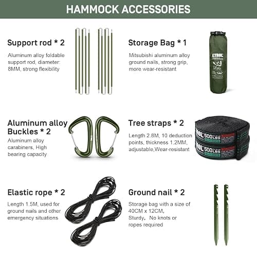 ETROL Camping Hammock with Mosquito Net,3 in 1 Function Parachute Portable Hammock,Double & Single Hammocks Tent for Travel Outdoor Indoor Hiking Patio - with Tree ​Straps,Carabiners,Aluminium Poles thumbnail 6