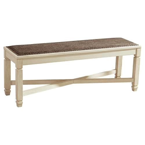 Signature Design by Ashley Bolanburg Casual French Country Upholstered Dining Room Bench with Nailhead Trim, Heavy Woven Fabric, Wood, Antique White & Tan - Image 1