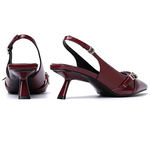 Mostrin Kitten Heels for Women Pointed Toe Pumps Patent Leather Low Heel Slingback Heels with Buckle Dress Shoes for Dating Party Working thumbnail 4