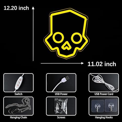 Tiabuy Skull Neon Sign Hero Diver Neon Lights for Game Room Decor, Man Cave Yellow Skeleton Skull Led Neon Light Bar Decor Perfect for Halloween Party,LED Lights with Dimmable Switch 11 * 12 INCH thumbnail 5