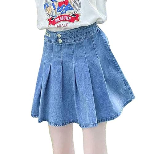 Milokado 3-13 Years Skirts for Teen Girls Blue Elastic High Waist A Line Pleated Denim Skirt - 9-10 Years - Blue thumbnail 2